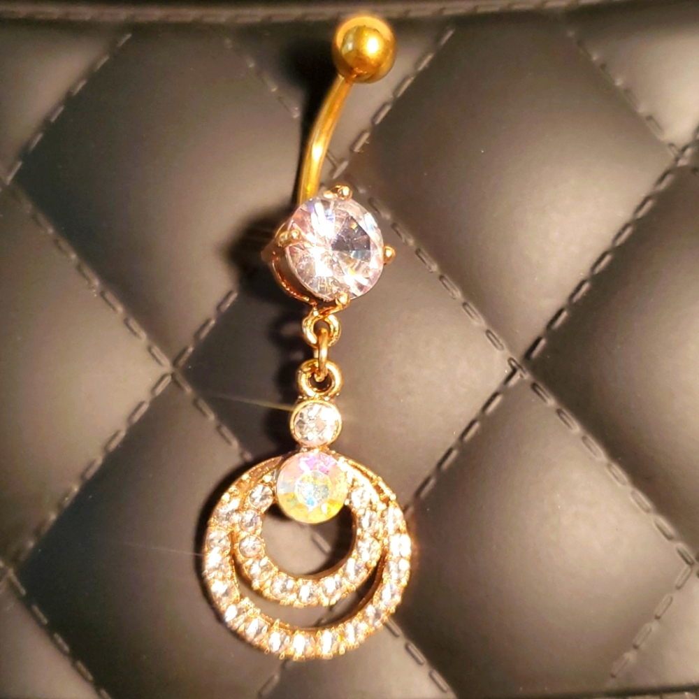 18k Gold toned Stainless steel Belly button ring double hoop